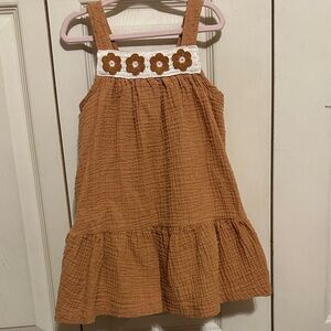 Adorable Tan Kids Dress with Floral Accents